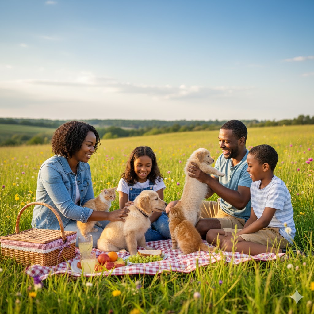 Happy family with their pet